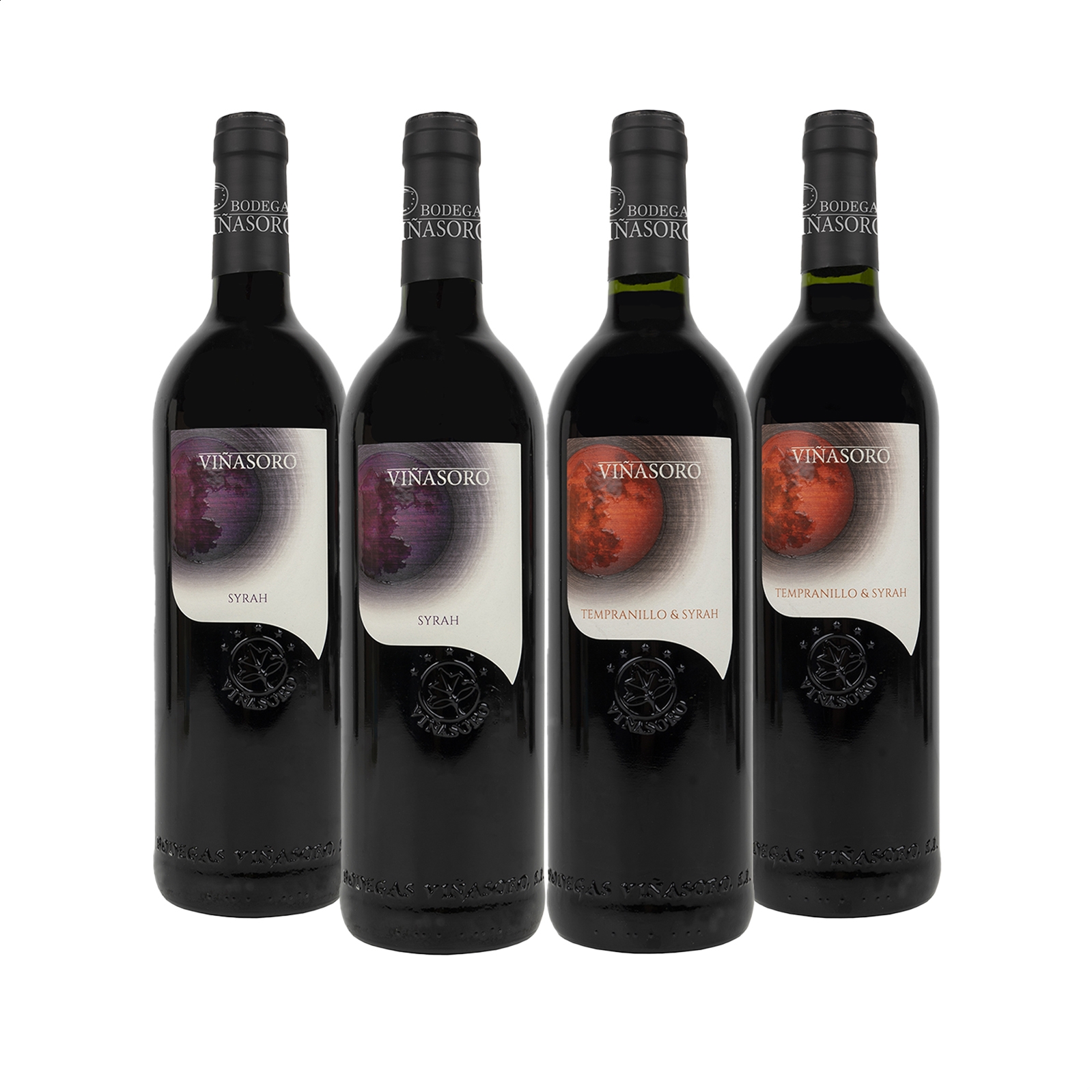 Bodegas Viñasoro - Lote de vino tinto Syrah y Tempranillo-Syrah D.O.P. La Mancha 75cl, 4uds