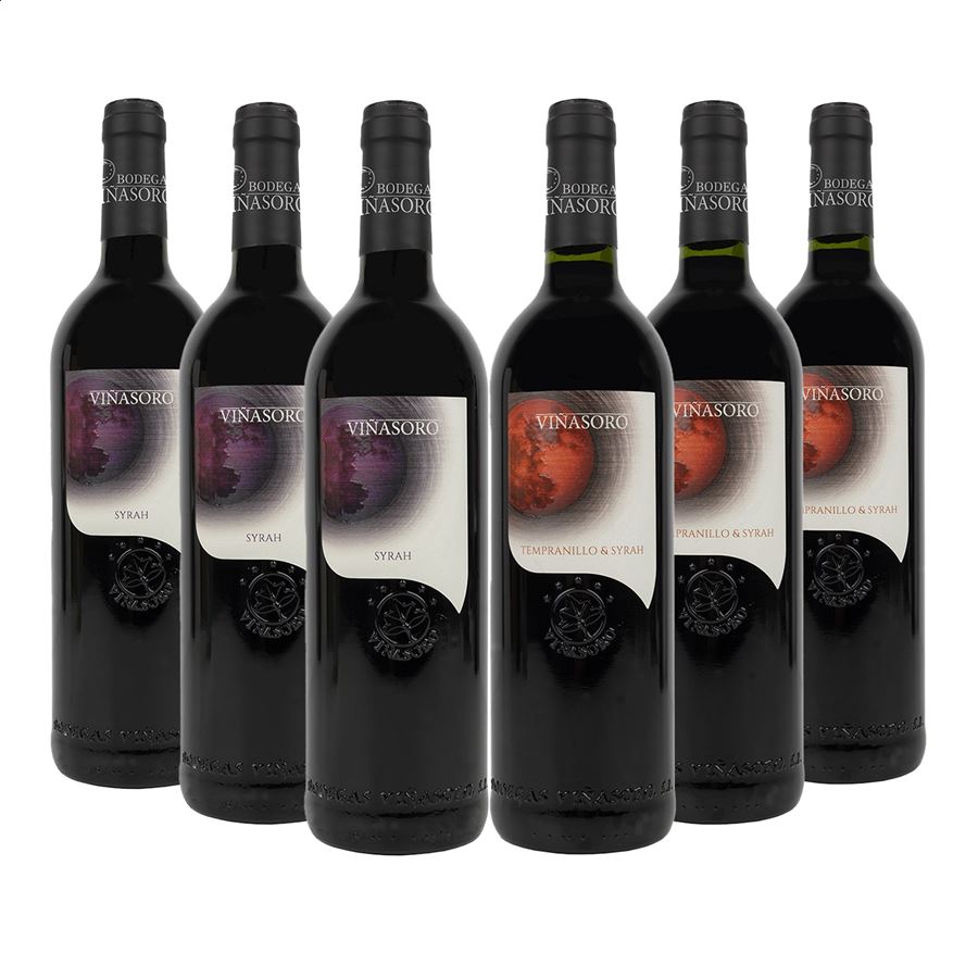 Bodegas Viñasoro - Lote de vino tinto Syrah y Tempranillo-Syrah D.O.P. La Mancha 75cl, 6uds