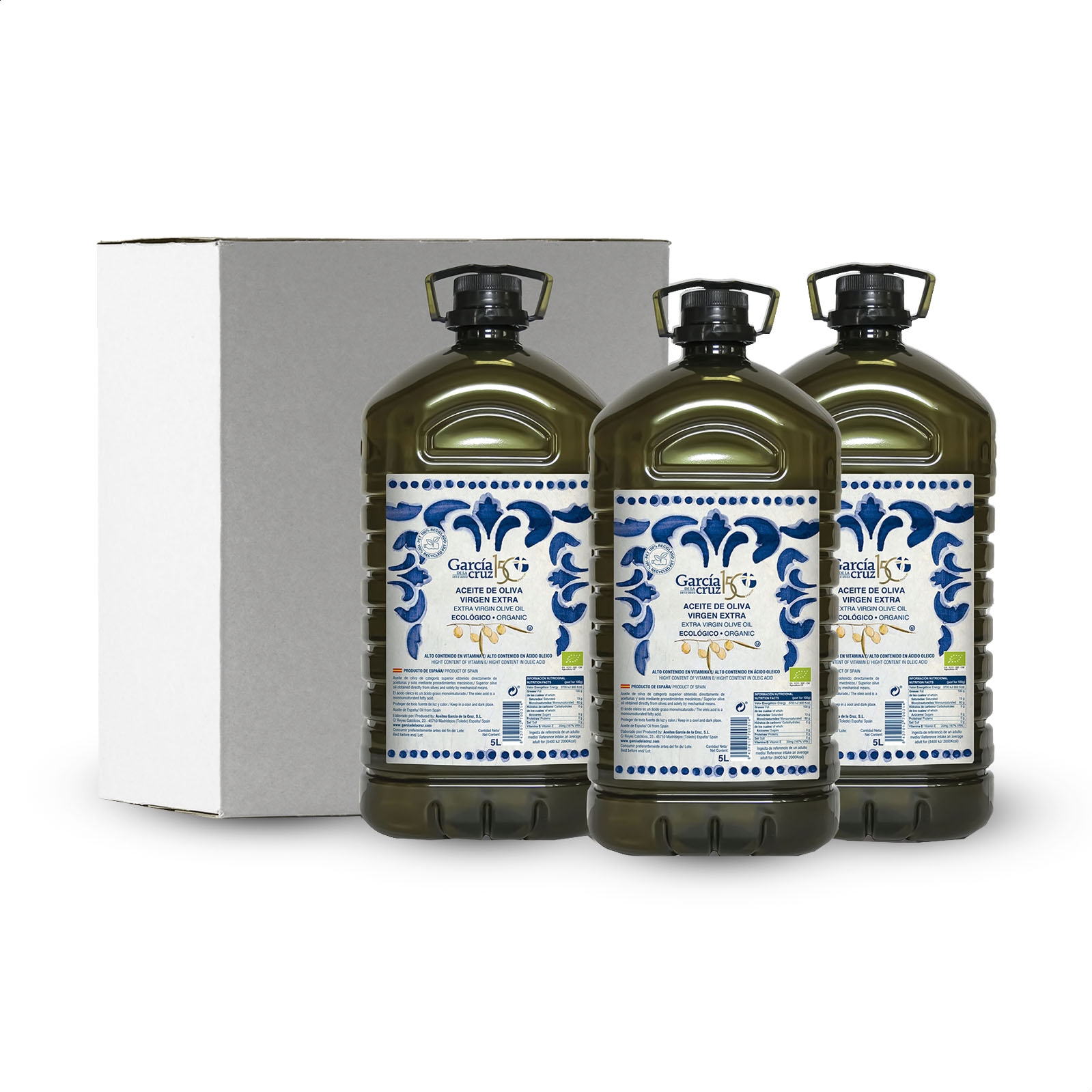 García de la Cruz - Aceite de oliva virgen extra ecológico en garrafa 5L, 3uds