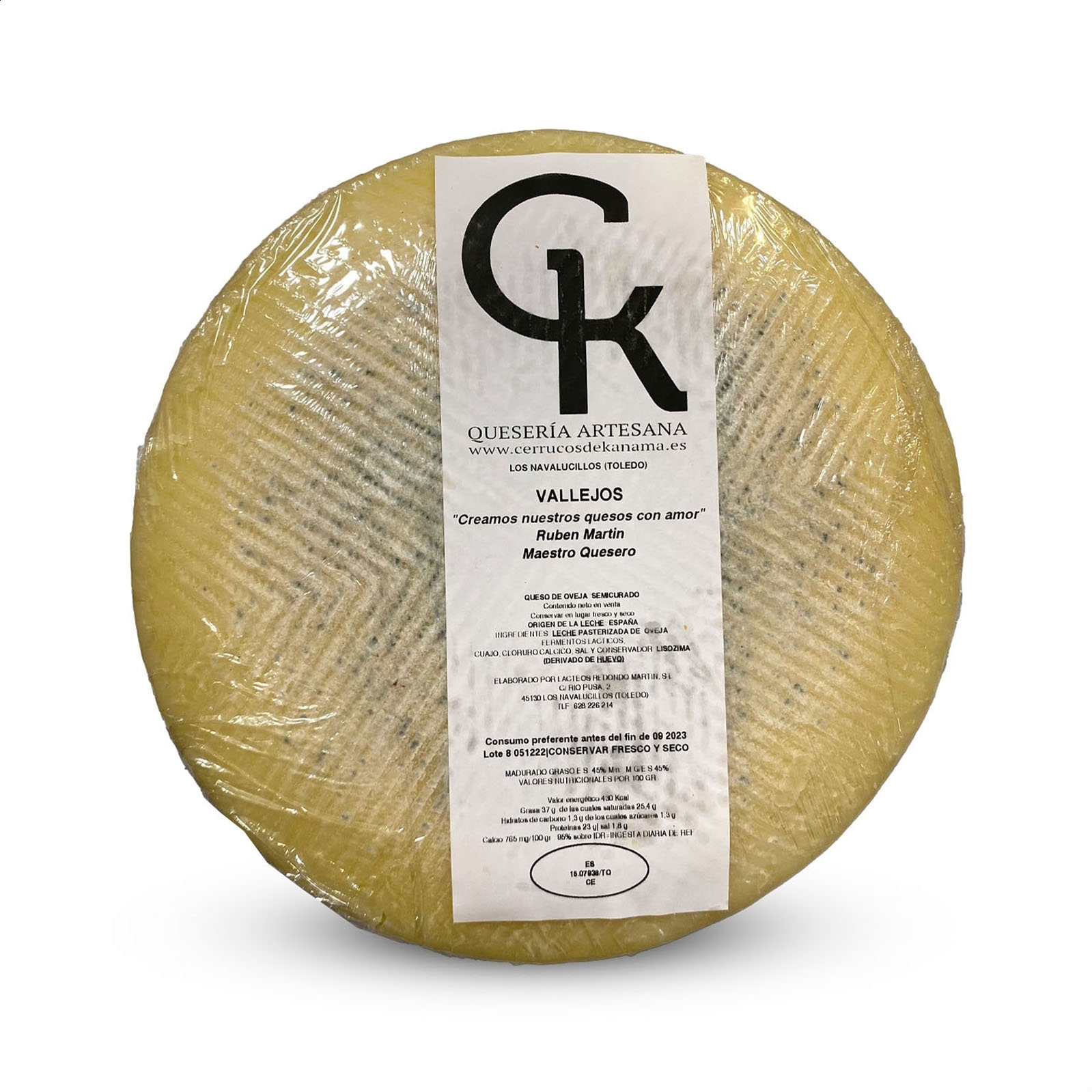 Cerrucos de Kanama - Vallejo, queso semicurado de leche pasterizada de oveja 3Kg aprox, 1ud