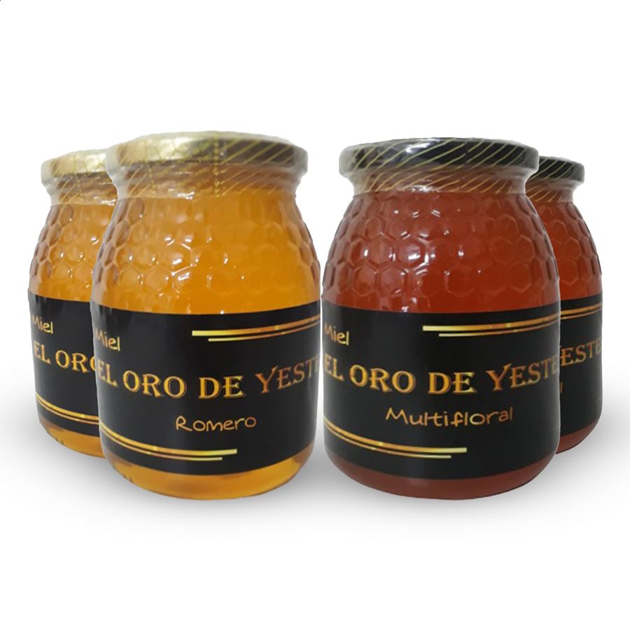 El Oro de Yeste - Lote de miel de romero y montaña 975g, 4uds