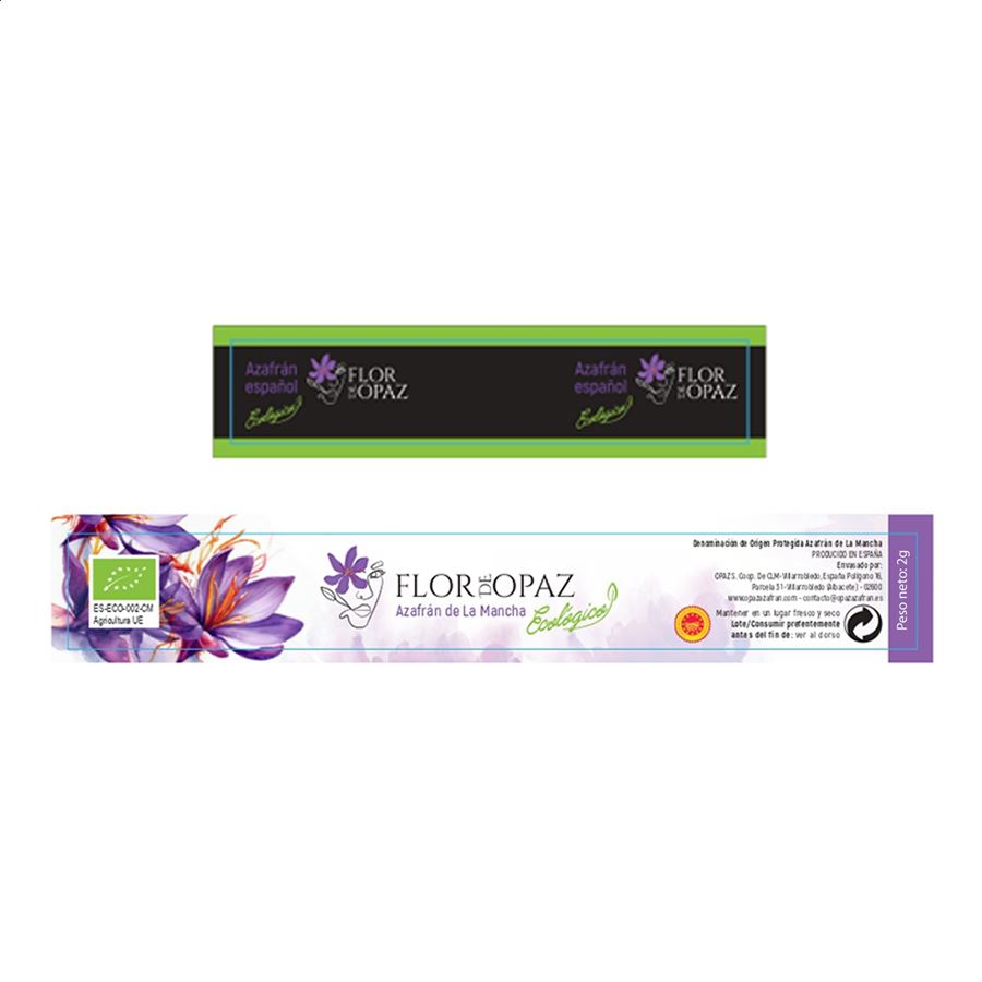 Opaz Azafrán - Flor de Opaz, azafrán ecológico en hebra D.O.P. Azafrán de La Mancha 2g, 1ud