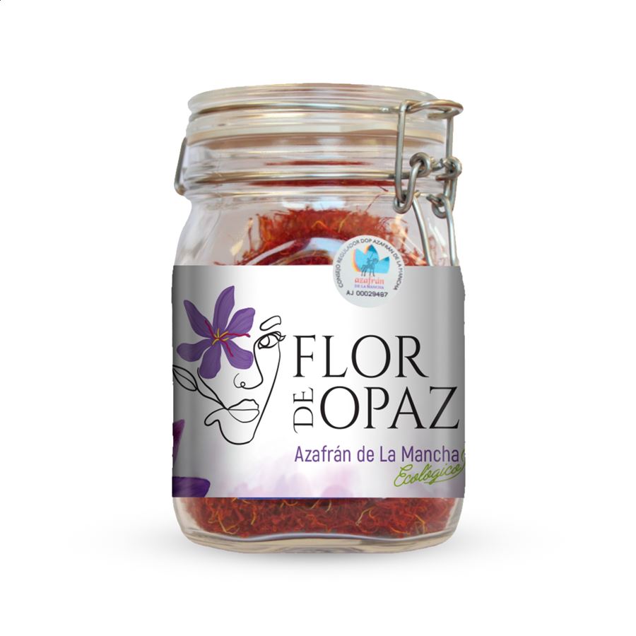 Opaz Azafrán - Flor de Opaz, azafrán ecológico en hebra D.O.P. Azafrán de La Mancha 25g, 1ud