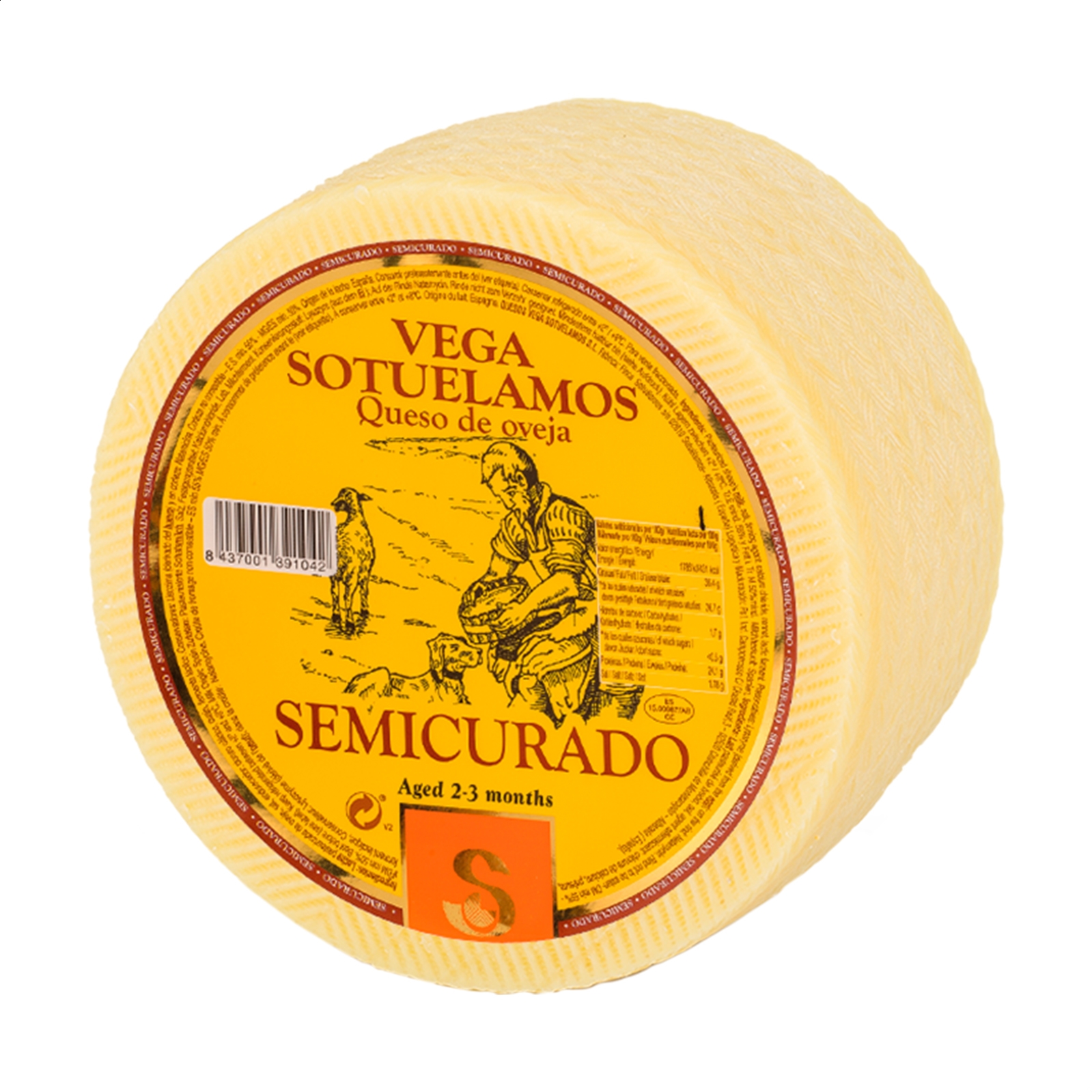 Vega Sotuélamos - Queso de oveja semicurado de leche pasteurizada 3Kg aprox, 1ud