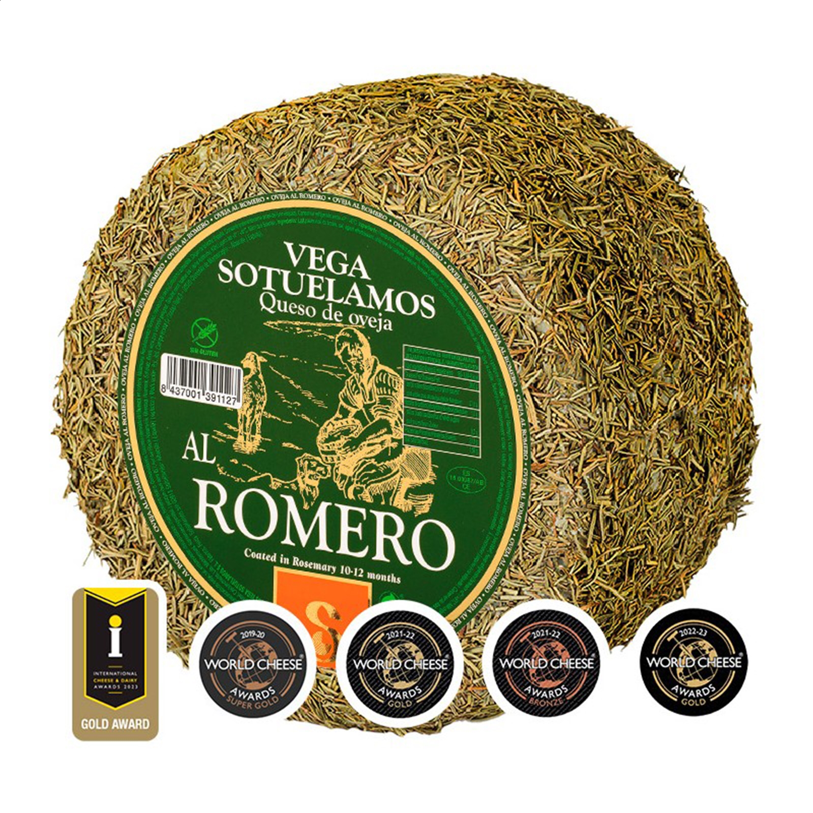 Vega Sotuélamos - Queso de oveja añejo cubierto con romero de leche pasteurizada 3Kg aprox, 1ud