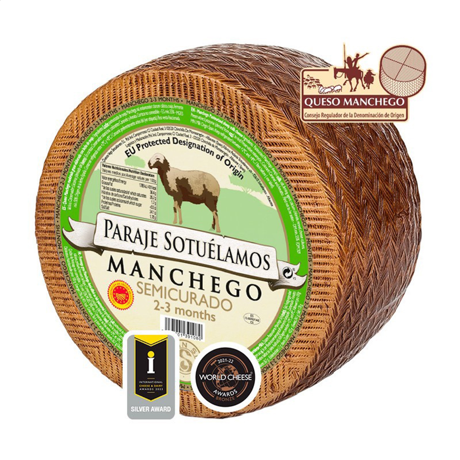 Vega Sotuélamos - Queso machego semicurado de leche pasteurizada D.O.P. Queso Manchego 3,5Kg aprox, 1ud