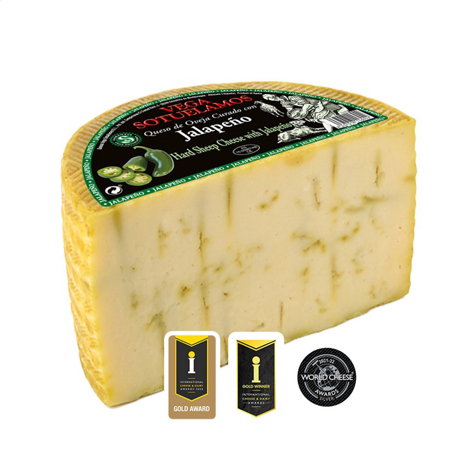 Vega Sotuélamos - Queso de oveja curado con jalapeño de leche pasteurizada 1,5Kg aprox, 1ud