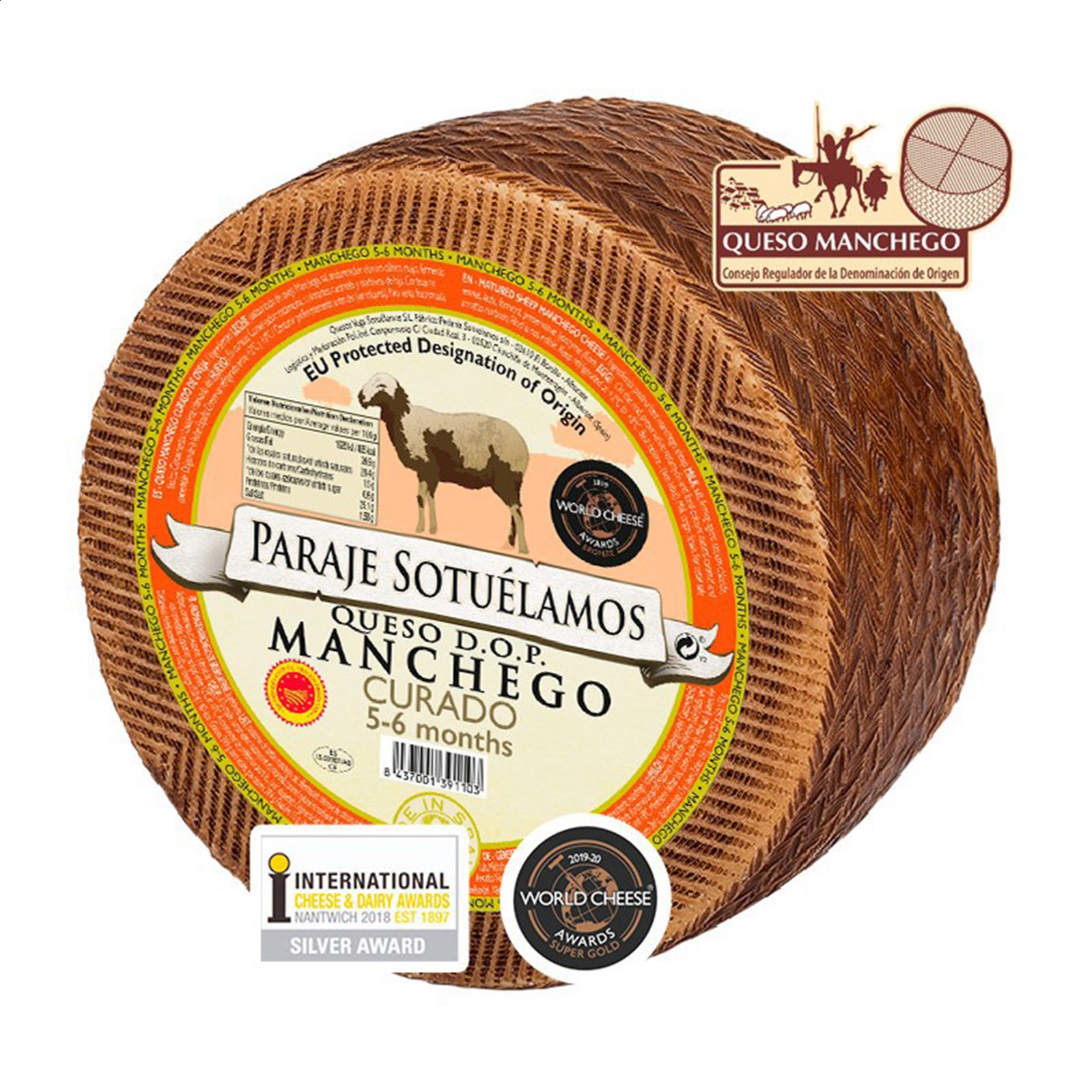 Vega Sotuélamos - Queso machego curado de leche pasteurizada D.O.P. Queso Manchego 3Kg aprox, 1ud