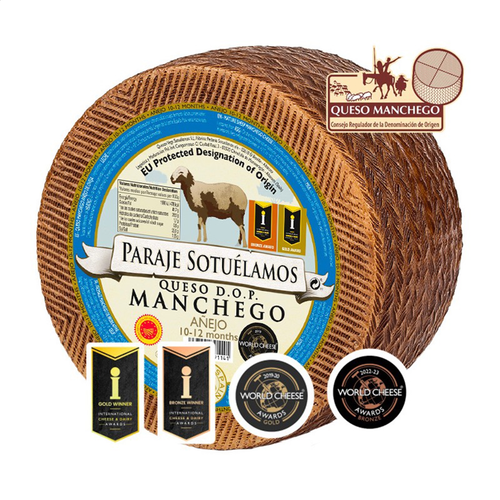 Vega Sotuélamos - Queso machego añejo de leche pasteurizada D.O.P. Queso Manchego 3Kg aprox, 1ud