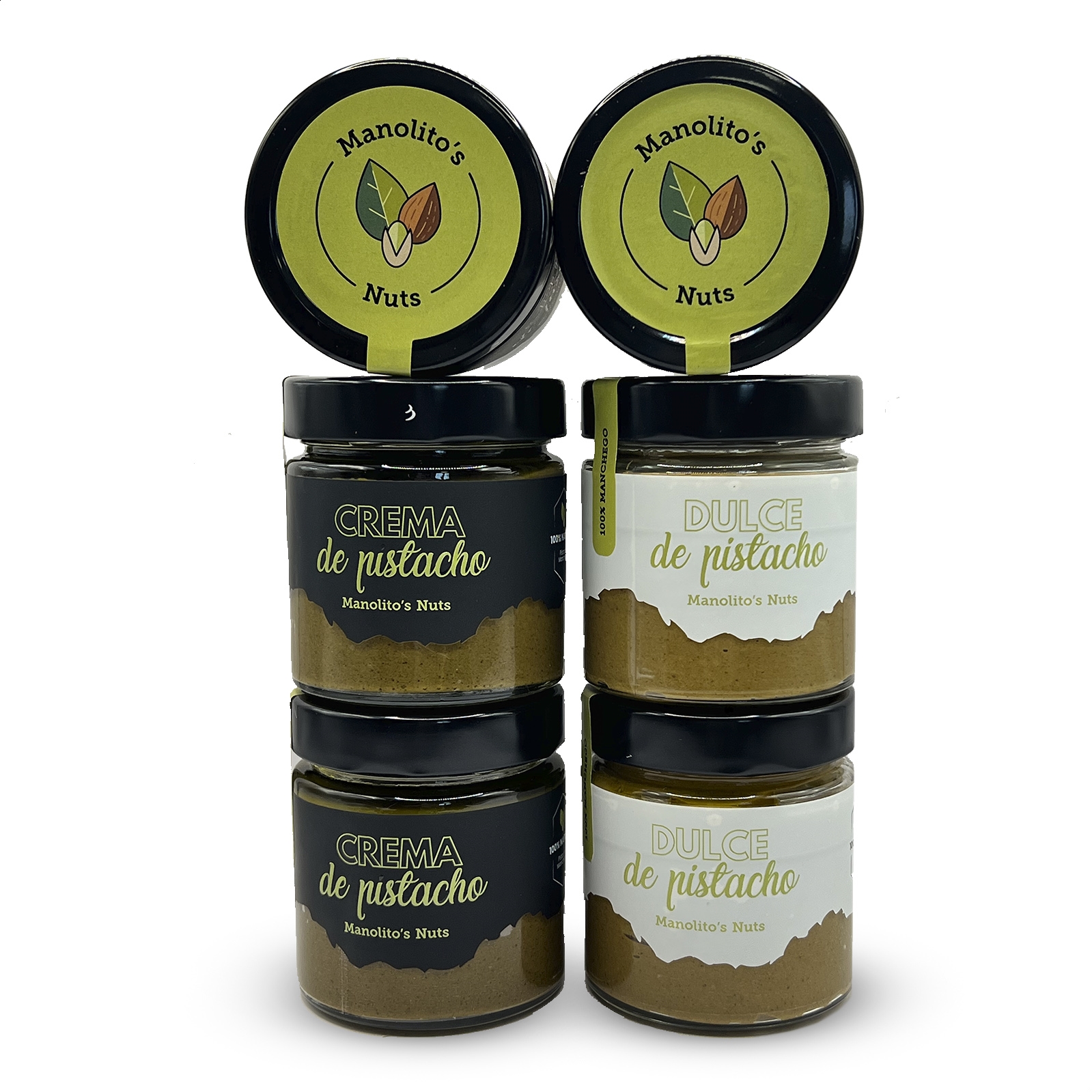 Manolito's Nuts - Lote de Crema de Pistacho Natural y Dulce 200g, 6uds